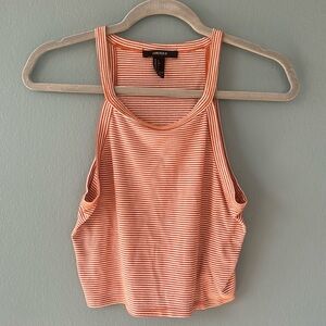 Forever 21 Orange and White Stripped Razorback Tank top Crop Top Women’s Large